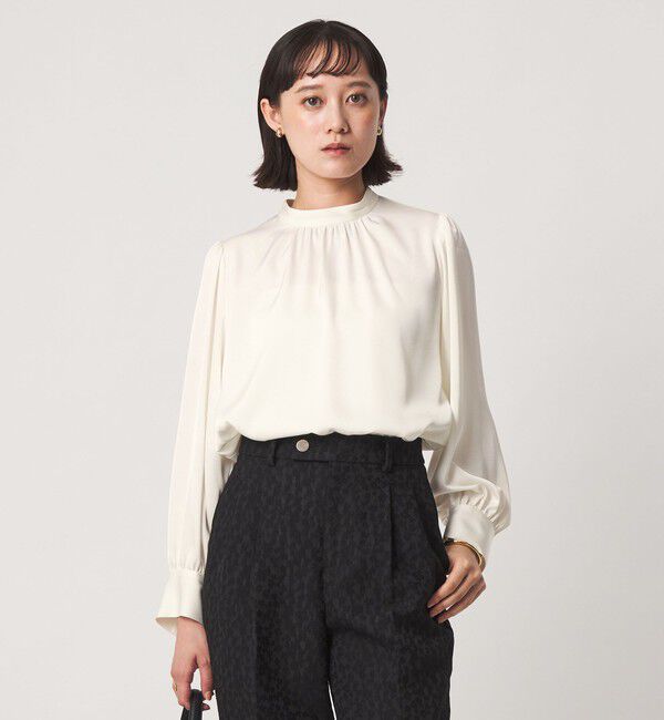 UNITED ARROWS green label relaxing「サテン スタンドネック ギャザー ブラウス」|シャツ・ブラウス|