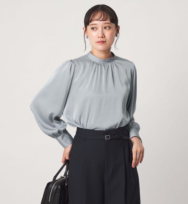 UNITED ARROWS green label relaxing「サテン スタンドネック ギャザー ブラウス」|シャツ・ブラウス|