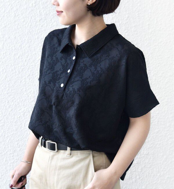 SHIPS for women「【WEB限定】〈手洗い可能〉シアー ジャカード ポロ 襟 ショート スリーブ プルオーバー」|ポロシャツ|