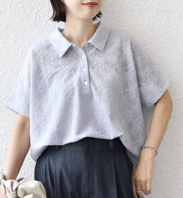 SHIPS for women「【WEB限定】〈手洗い可能〉シアー ジャカード ポロ 襟 ショート スリーブ プルオーバー」|ポロシャツ|