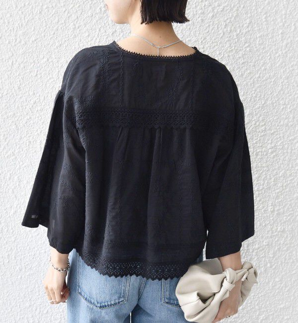 SHIPS for women「〈手洗い可能〉パッチワーク レース ショート スリーブ 羽織 ブラウス」|シャツ・ブラウス|