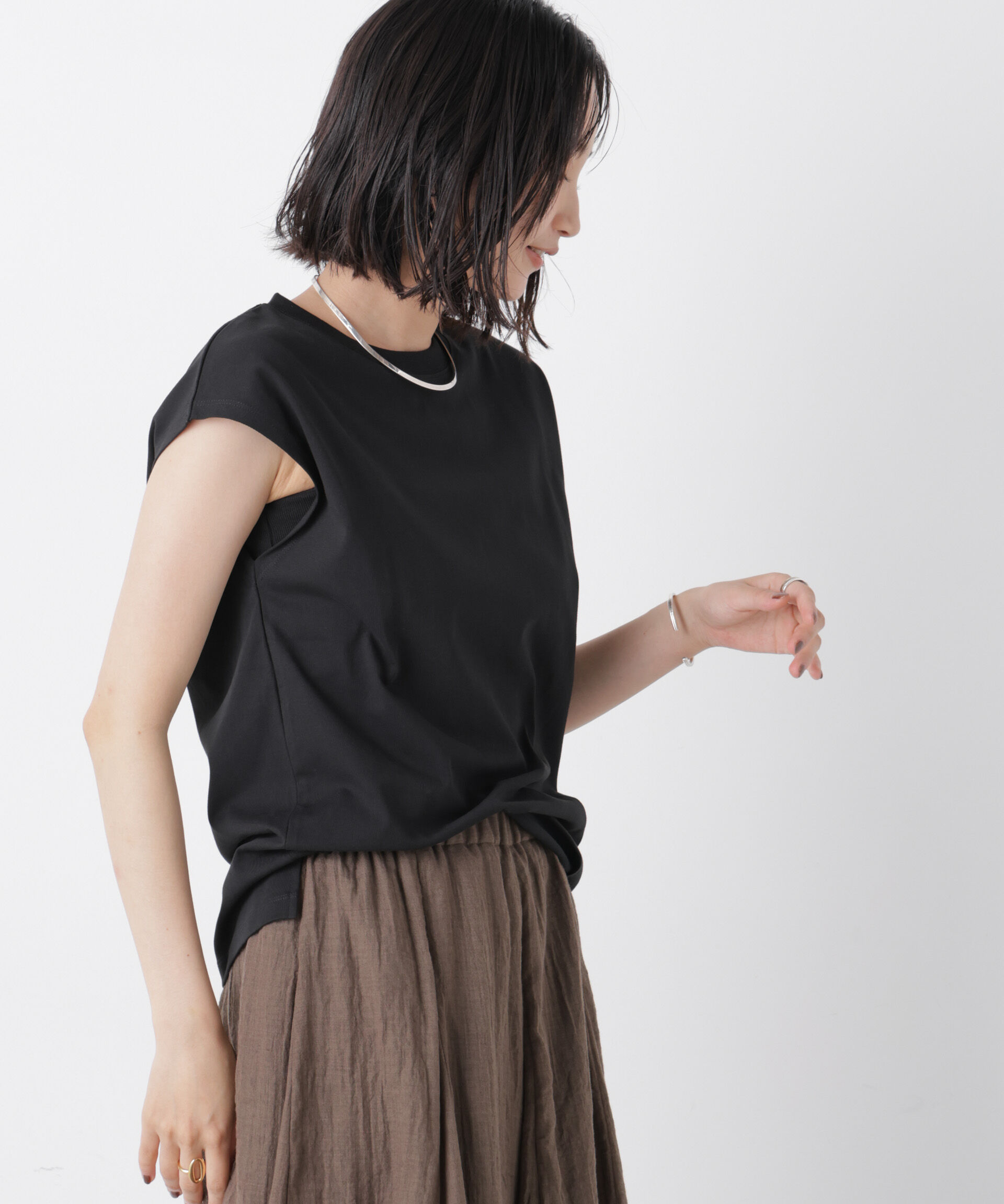 NANO universe「気化冷却機能 ノースリーブクルーネックトップス」|Tシャツ・カットソー|