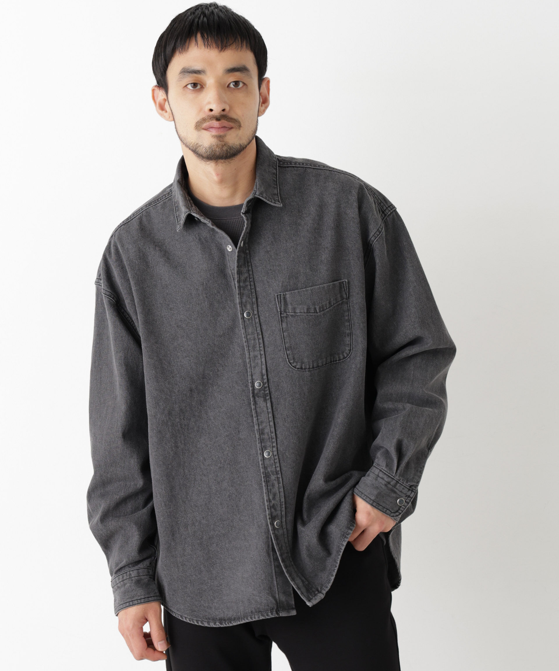 NANO universe「8.5oz ドレープデニムシャツ 長袖」|シャツ・ブラウス|スミクロ1