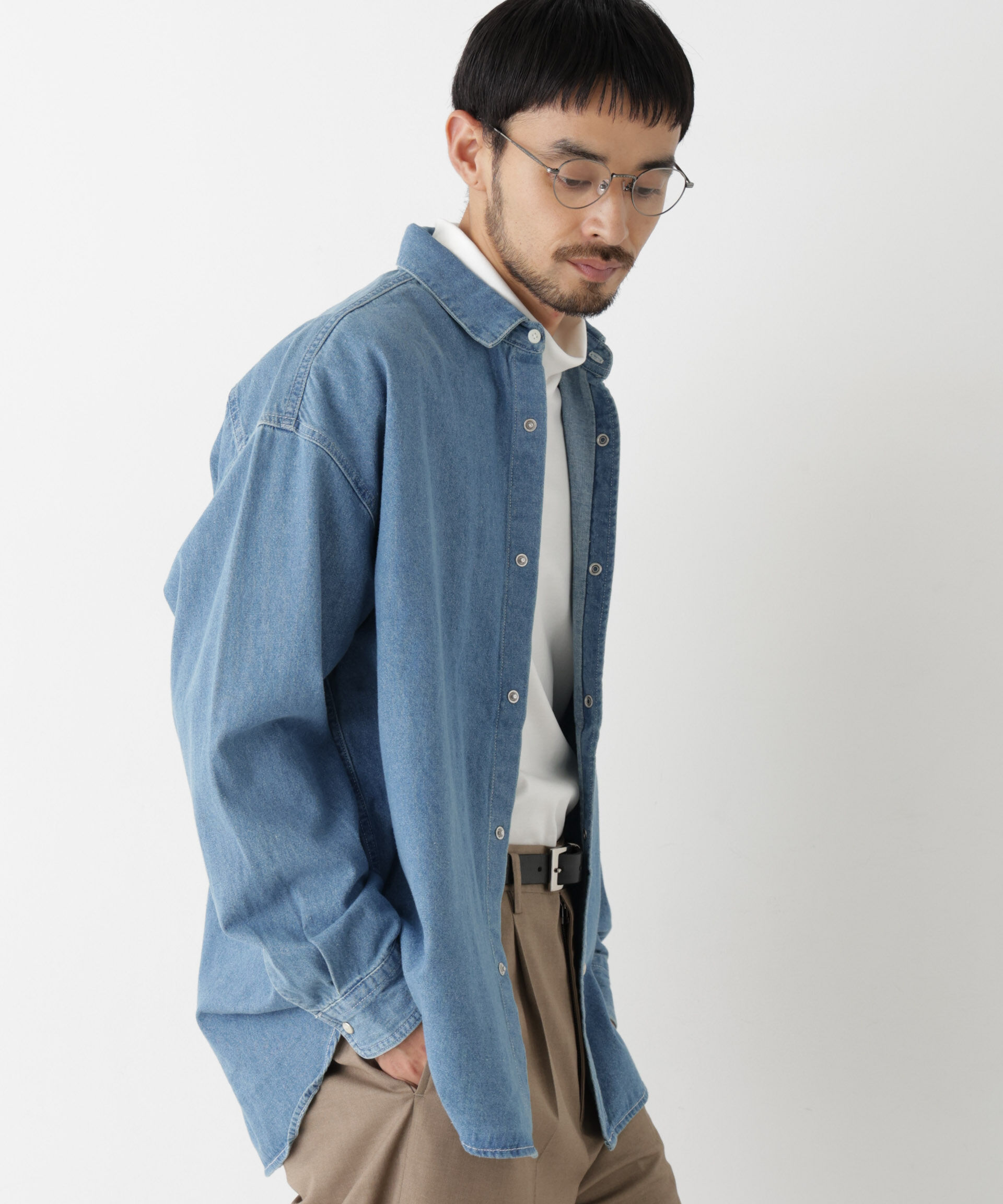 NANO universe「8.5oz ドレープデニムシャツ 長袖」|シャツ・ブラウス|