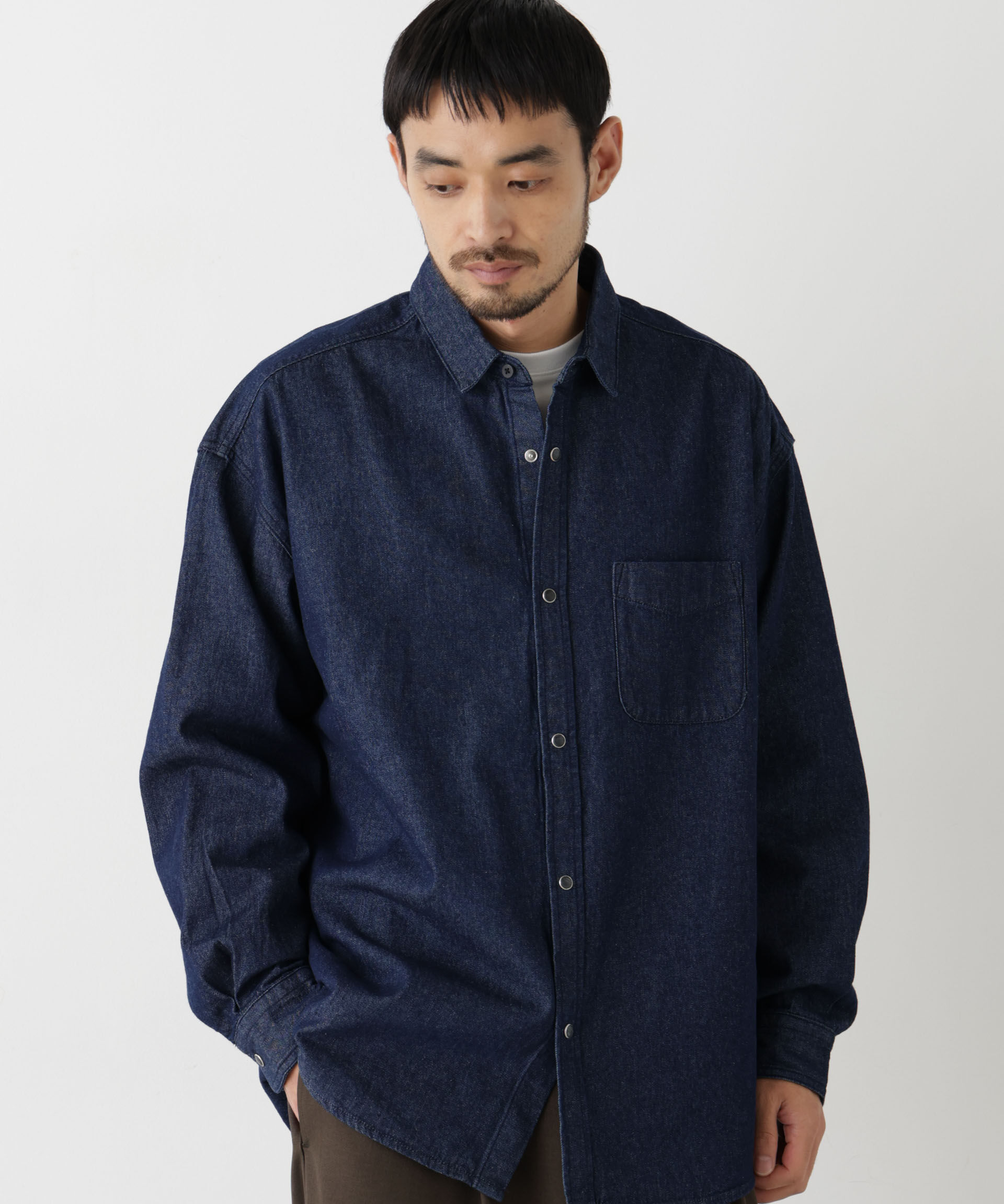 NANO universe「8.5oz ドレープデニムシャツ 長袖」|シャツ・ブラウス|ネイビー