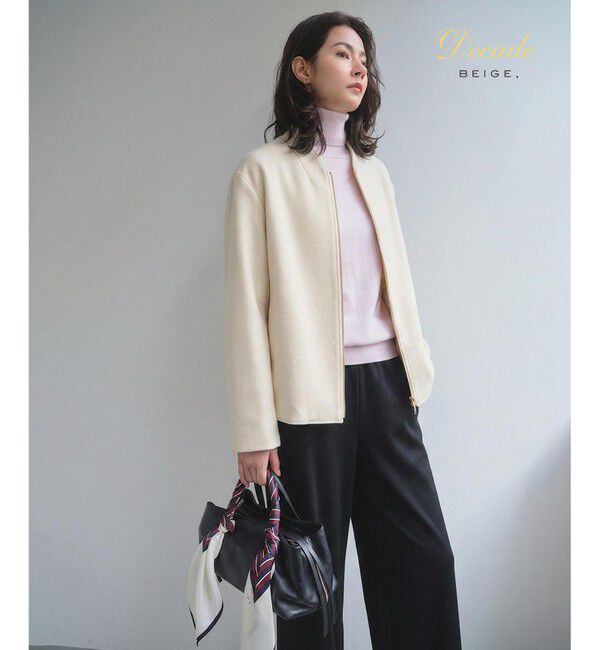 BEIGE,「【セットアップ対応】CORBY / ウールジップジャケット」|ノーカラージャケット|Ecru