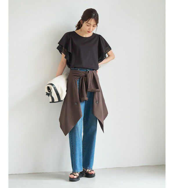 Rope&rsquo;Picnic「【ベストヒット】レースドッキングフレアスリーブカットトップス/UVカット・接触冷感」|Tシャツ・カットソー|