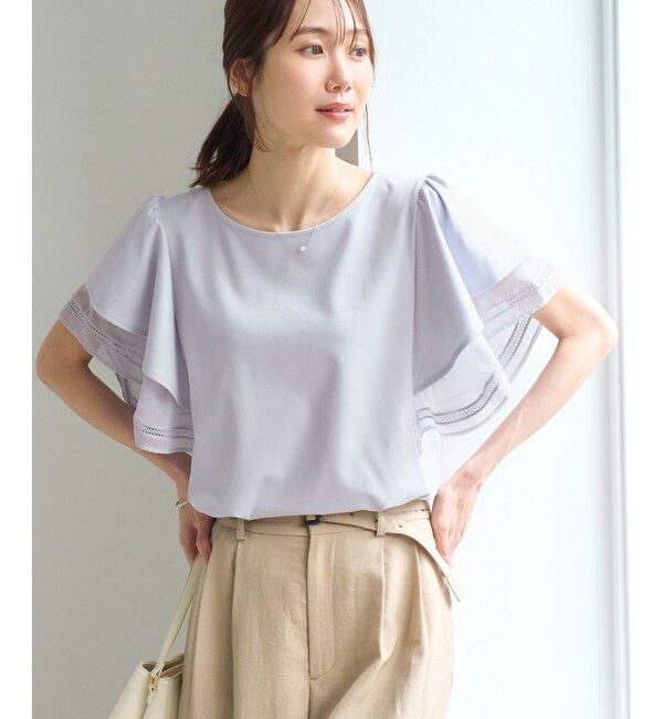 Rope&rsquo;Picnic「【ベストヒット】レースドッキングフレアスリーブカットトップス/UVカット・接触冷感」|Tシャツ・カットソー|