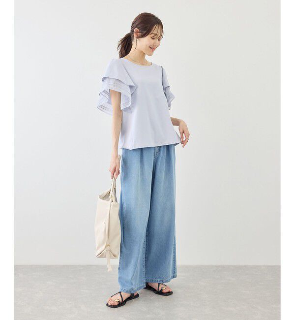 Rope&rsquo;Picnic「【ベストヒット】レースドッキングフレアスリーブカットトップス/UVカット・接触冷感」|Tシャツ・カットソー|