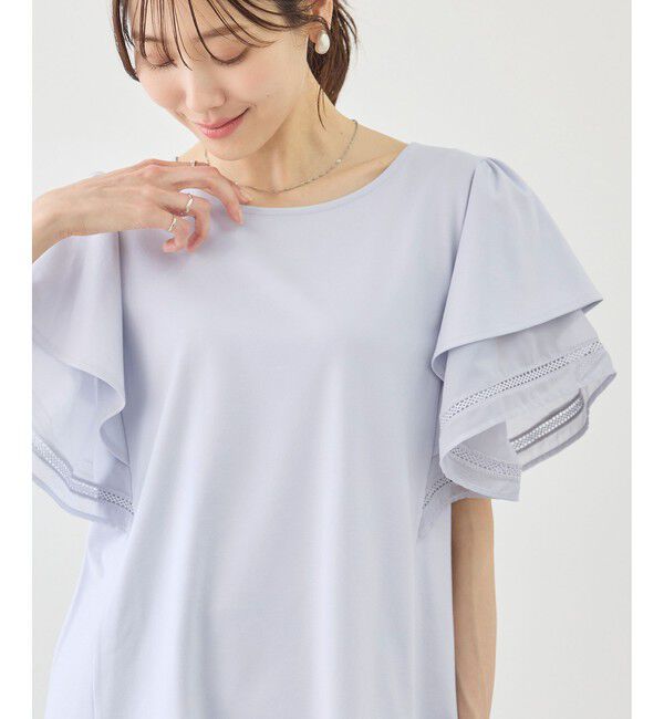 Rope&rsquo;Picnic「【ベストヒット】レースドッキングフレアスリーブカットトップス/UVカット・接触冷感」|Tシャツ・カットソー|