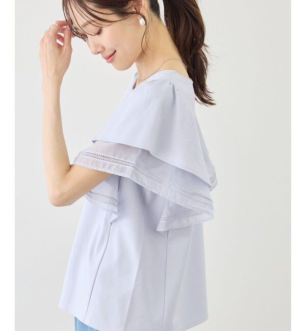 Rope&rsquo;Picnic「【ベストヒット】レースドッキングフレアスリーブカットトップス/UVカット・接触冷感」|Tシャツ・カットソー|