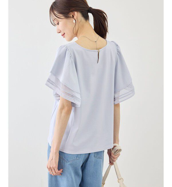 Rope&rsquo;Picnic「【ベストヒット】レースドッキングフレアスリーブカットトップス/UVカット・接触冷感」|Tシャツ・カットソー|