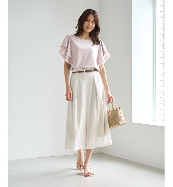 Rope&rsquo;Picnic「【ベストヒット】レースドッキングフレアスリーブカットトップス/UVカット・接触冷感」|Tシャツ・カットソー|
