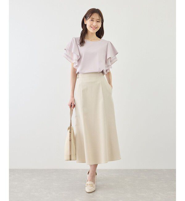 Rope&rsquo;Picnic「【ベストヒット】レースドッキングフレアスリーブカットトップス/UVカット・接触冷感」|Tシャツ・カットソー|