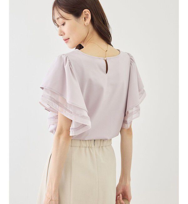 Rope&rsquo;Picnic「【ベストヒット】レースドッキングフレアスリーブカットトップス/UVカット・接触冷感」|Tシャツ・カットソー|