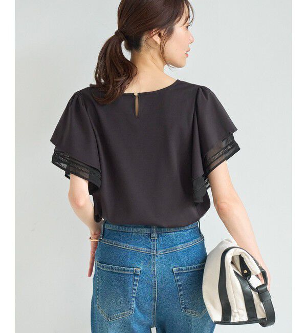 Rope&rsquo;Picnic「【ベストヒット】レースドッキングフレアスリーブカットトップス/UVカット・接触冷感」|Tシャツ・カットソー|