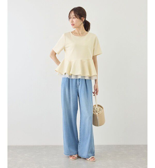 Rope&rsquo;Picnic「裾フリル異素材ドッキングカットトップス」|Tシャツ・カットソー|
