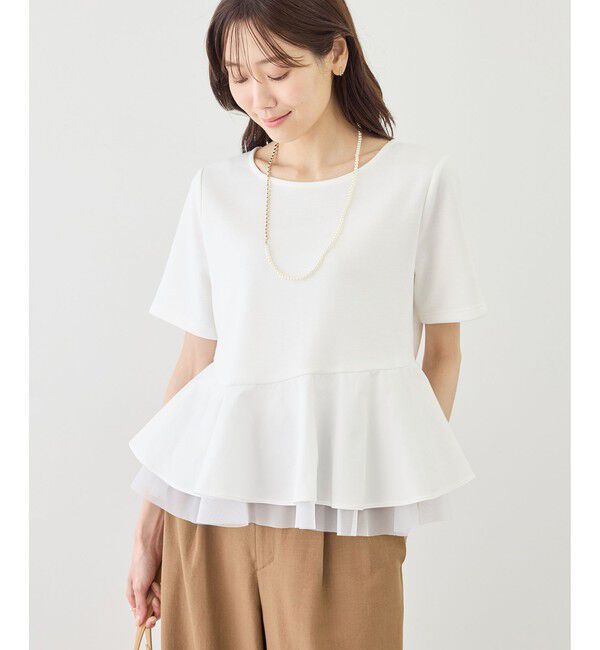 Rope&rsquo;Picnic「裾フリル異素材ドッキングカットトップス」|Tシャツ・カットソー|