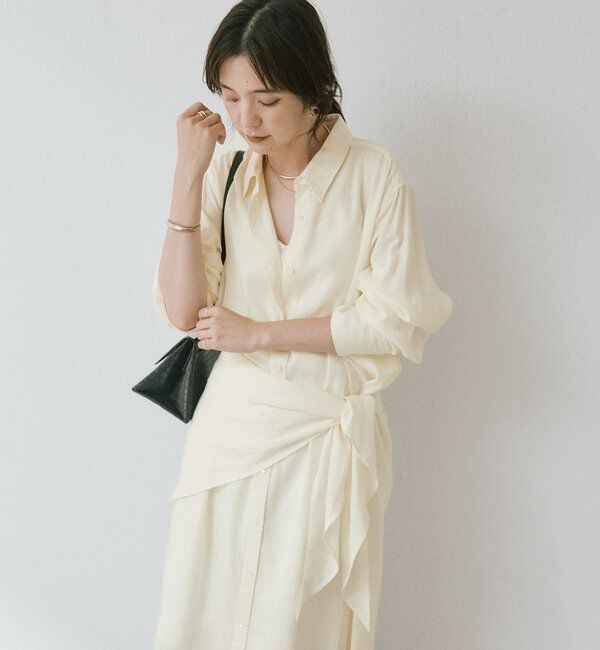  「ストール付ロングシャツワンピース」|ワンピース|
