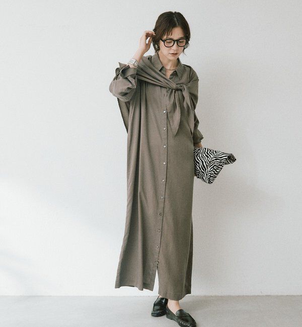  「ストール付ロングシャツワンピース」|ワンピース|