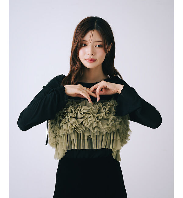 SELFIST「【2点セット】フリルオフショルカットソー&times;フリルビスチェ」|Tシャツ・カットソー|