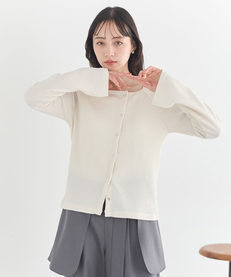 earth music&ecology「アシメ釦ツイストテレコカットソー」|Tシャツ・カットソー|
