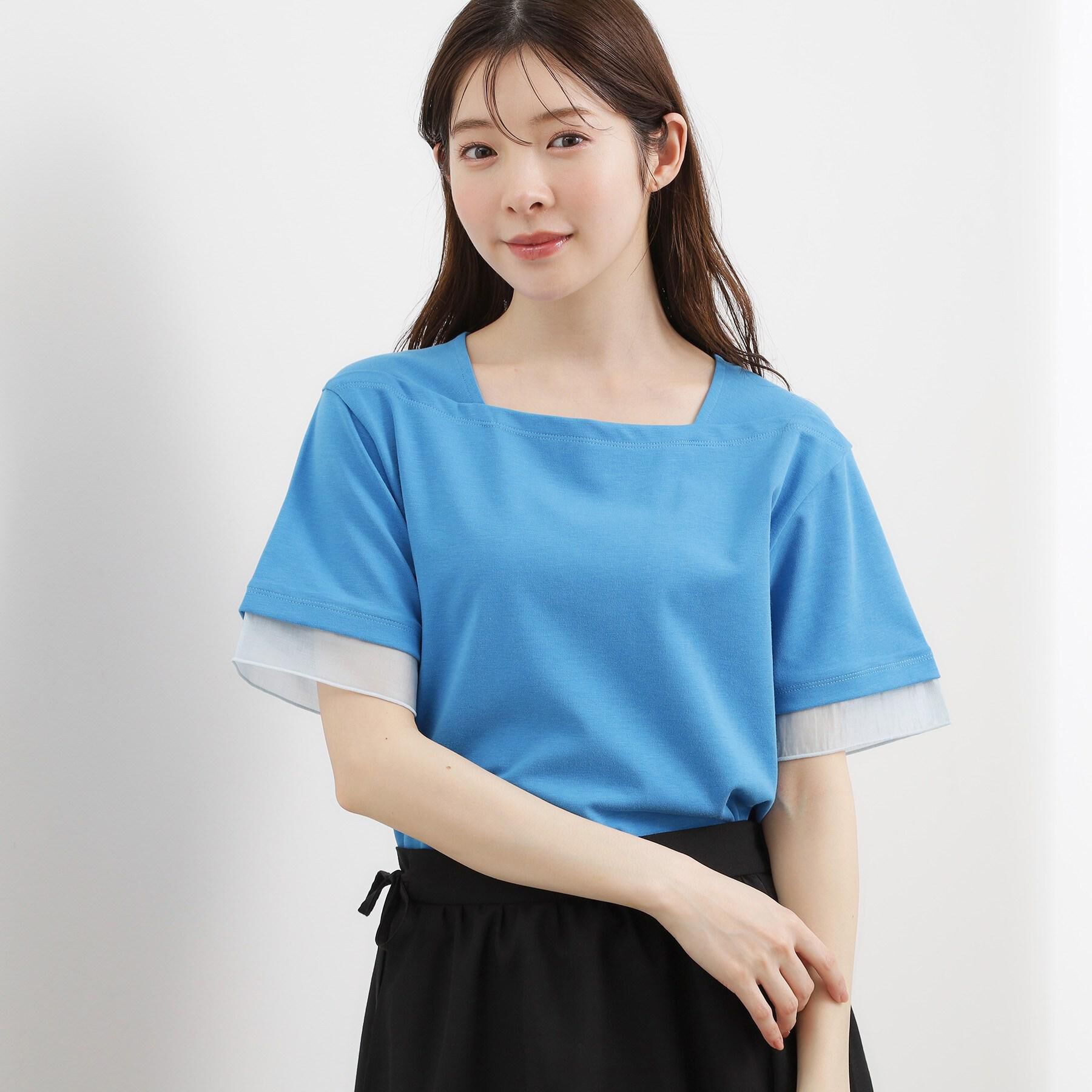 grove「【二の腕カバー/UVカット】袖口シアースクエアネックTシャツ」|Tシャツ・カットソー|
