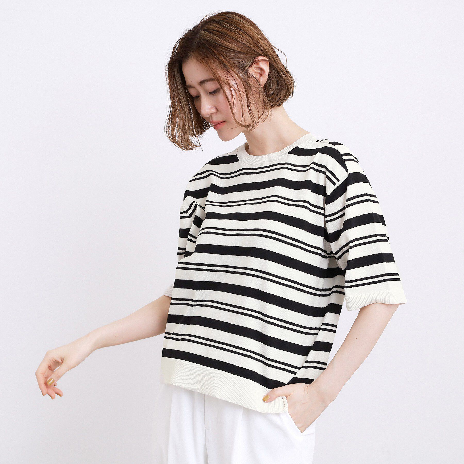 grove「【UVカット・洗濯機◎】Tシャツ感覚で着られるコットン混ニット」|ニット・セーター|