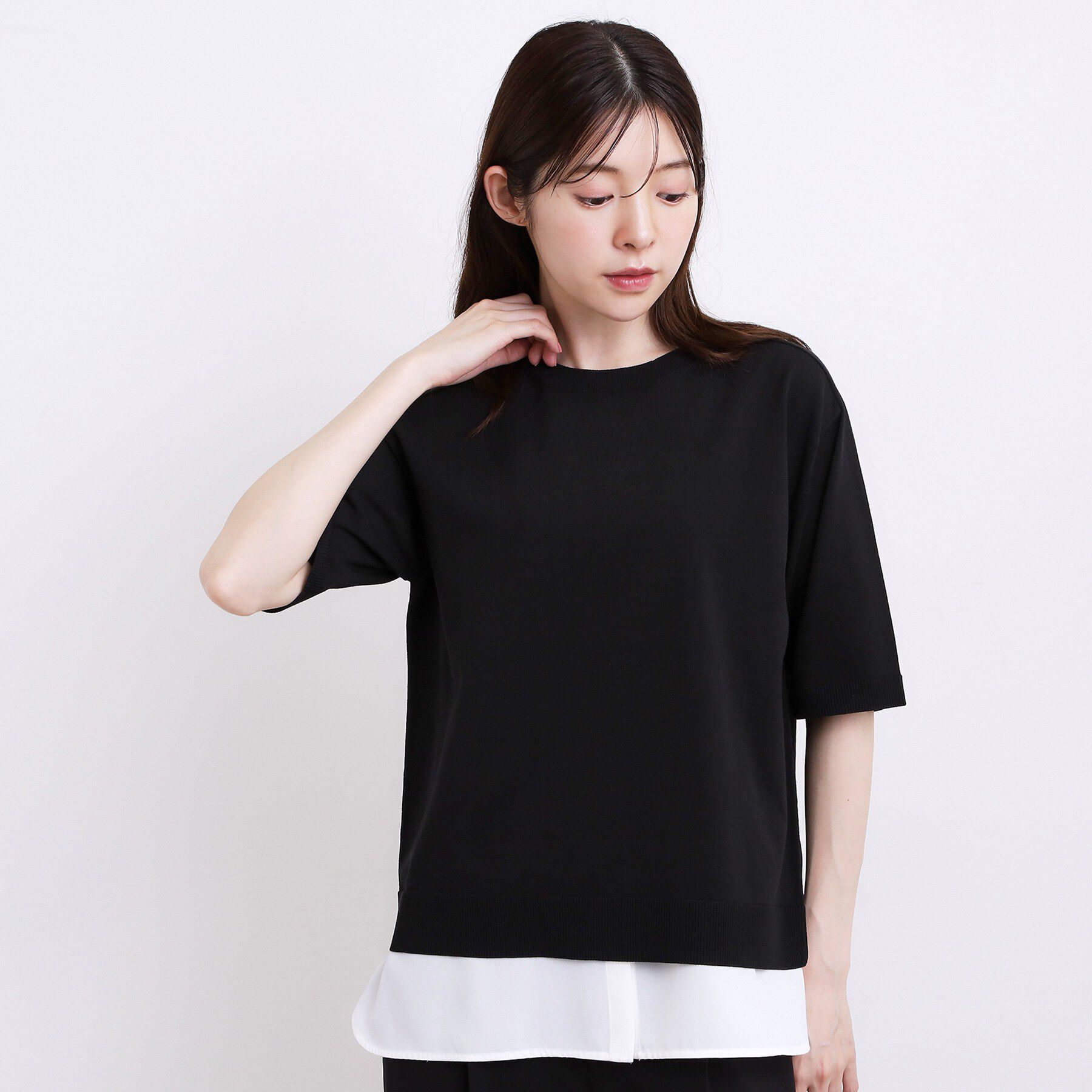 grove「【UVカット・洗濯機◎】Tシャツ感覚で着られるコットン混ニット」|ニット・セーター|
