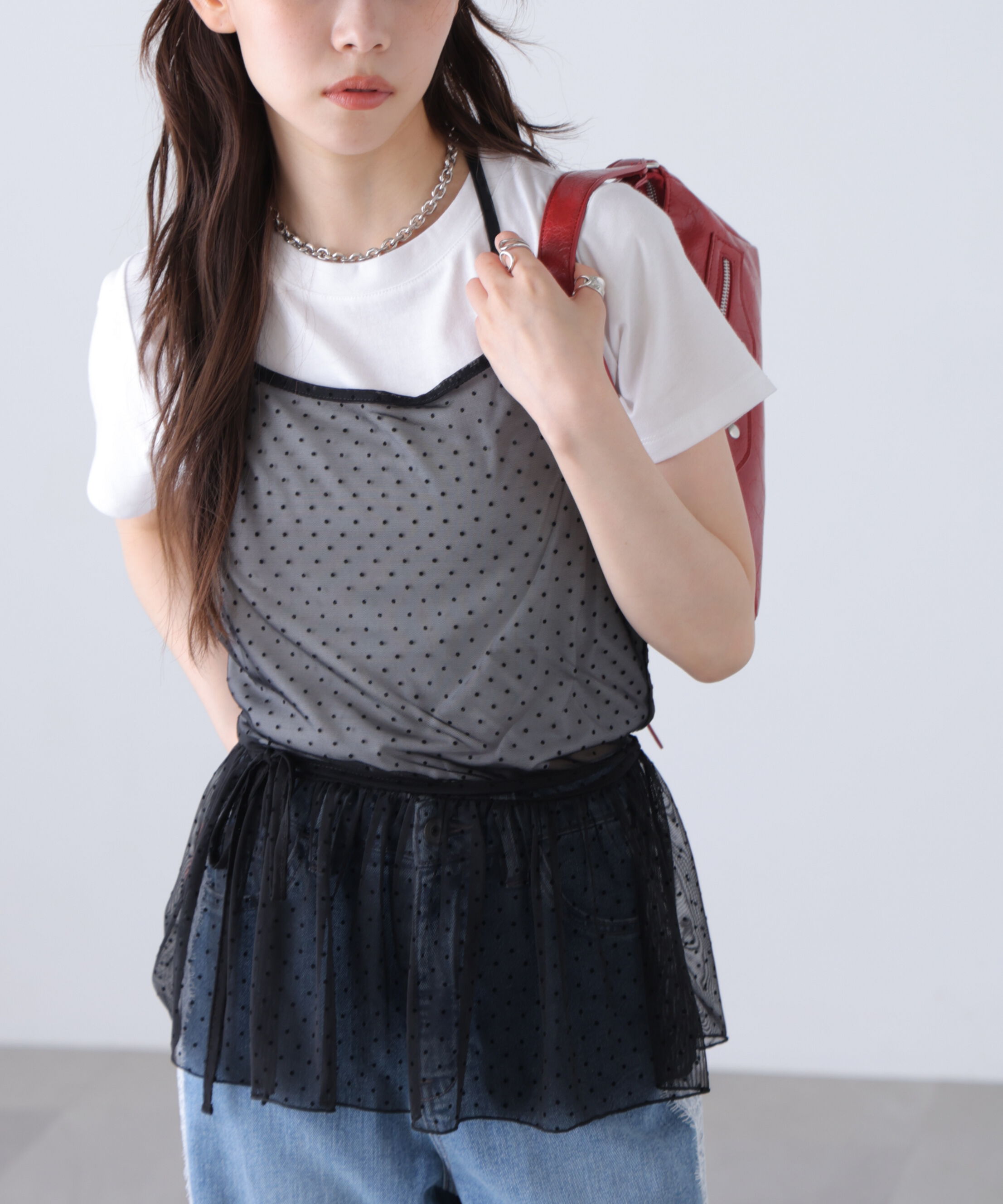  「2WAYシアードットホルターキャミ&times;半袖カットソーセット」|Tシャツ・カットソー|ブラック