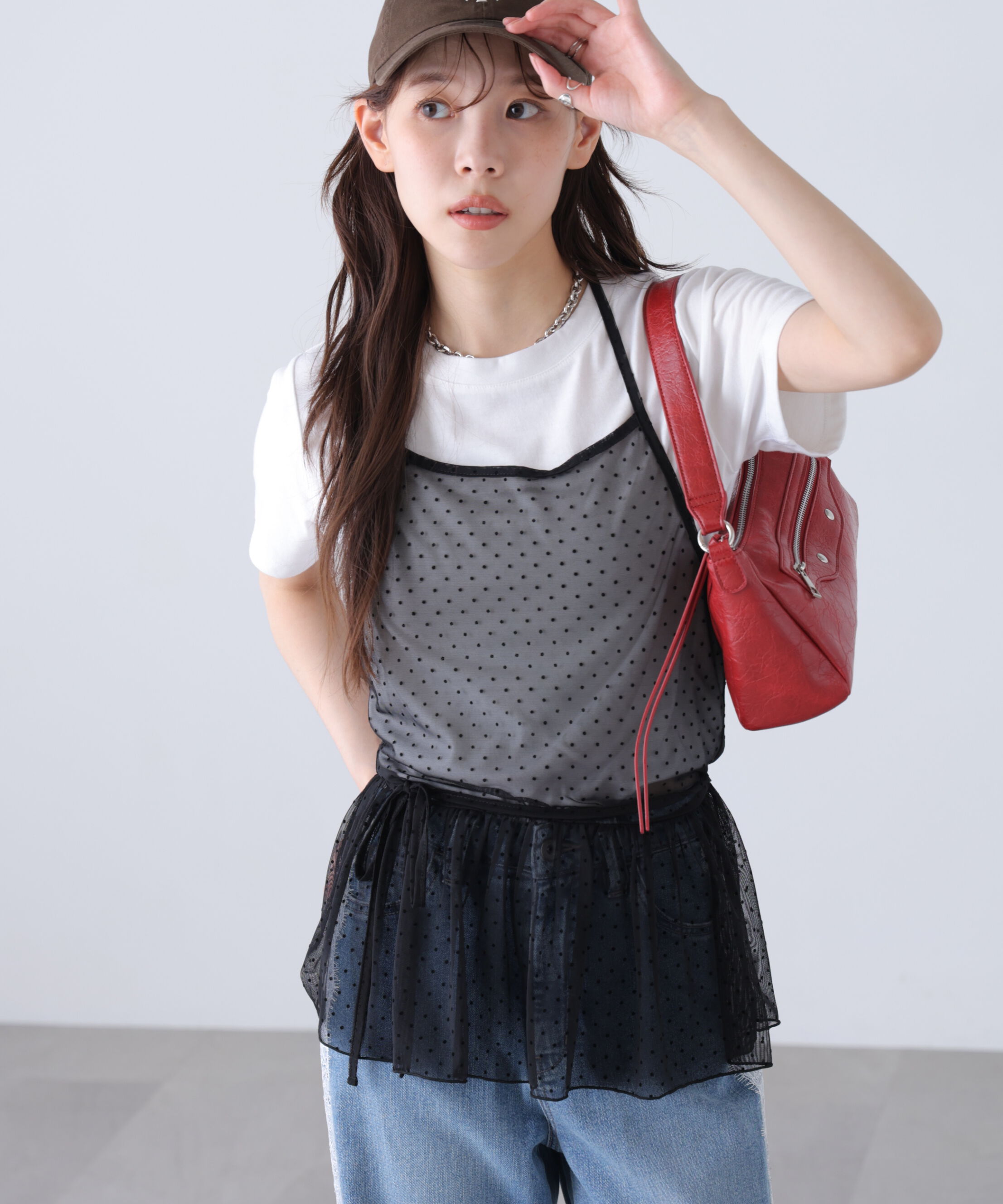  「2WAYシアードットホルターキャミ&times;半袖カットソーセット」|Tシャツ・カットソー|