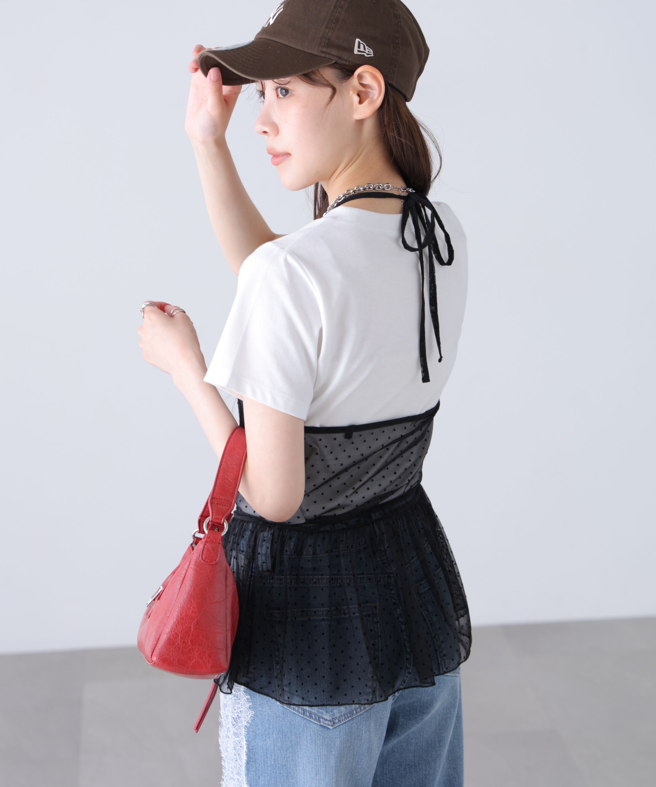  「2WAYシアードットホルターキャミ&times;半袖カットソーセット」|Tシャツ・カットソー|