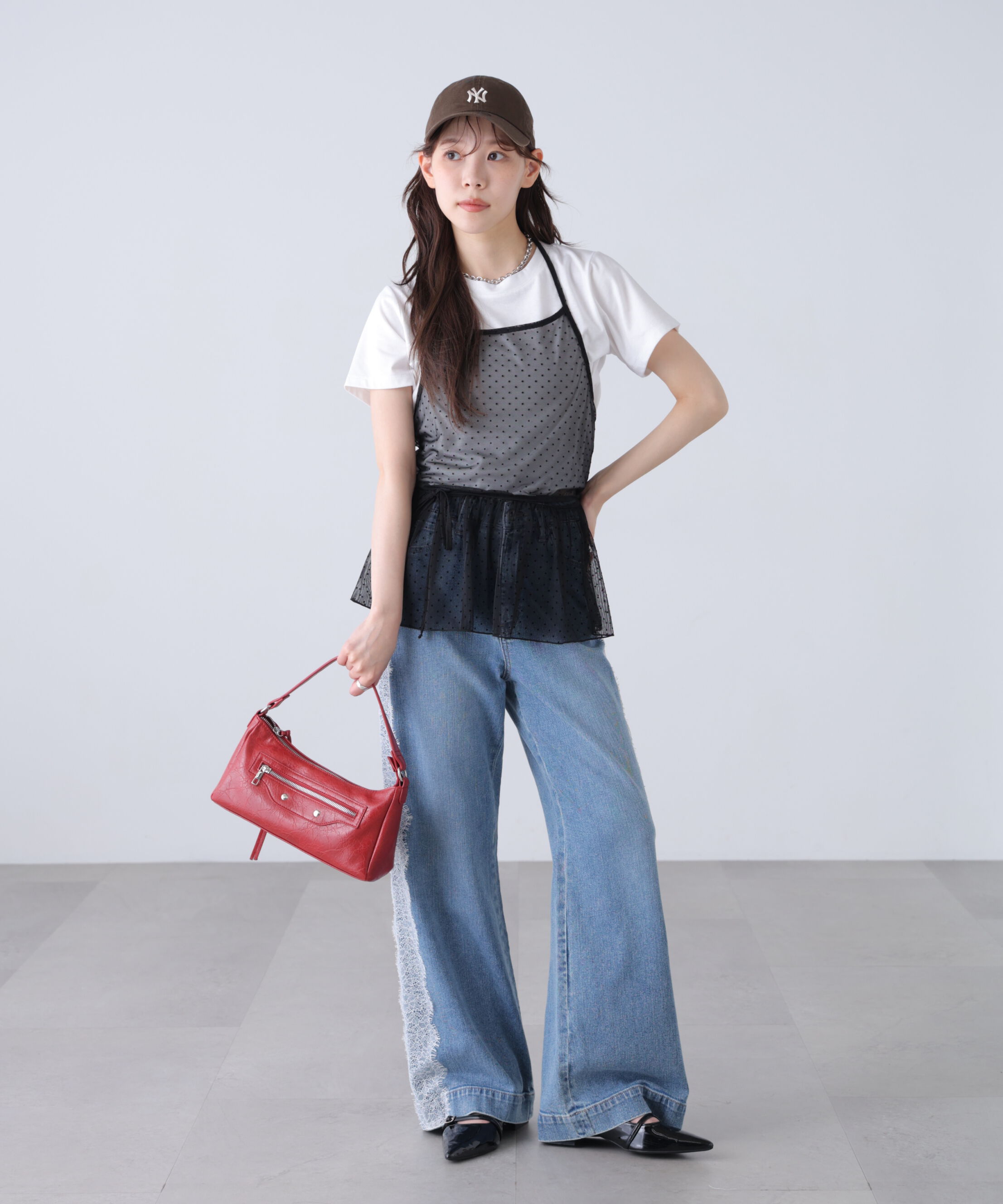  「2WAYシアードットホルターキャミ&times;半袖カットソーセット」|Tシャツ・カットソー|