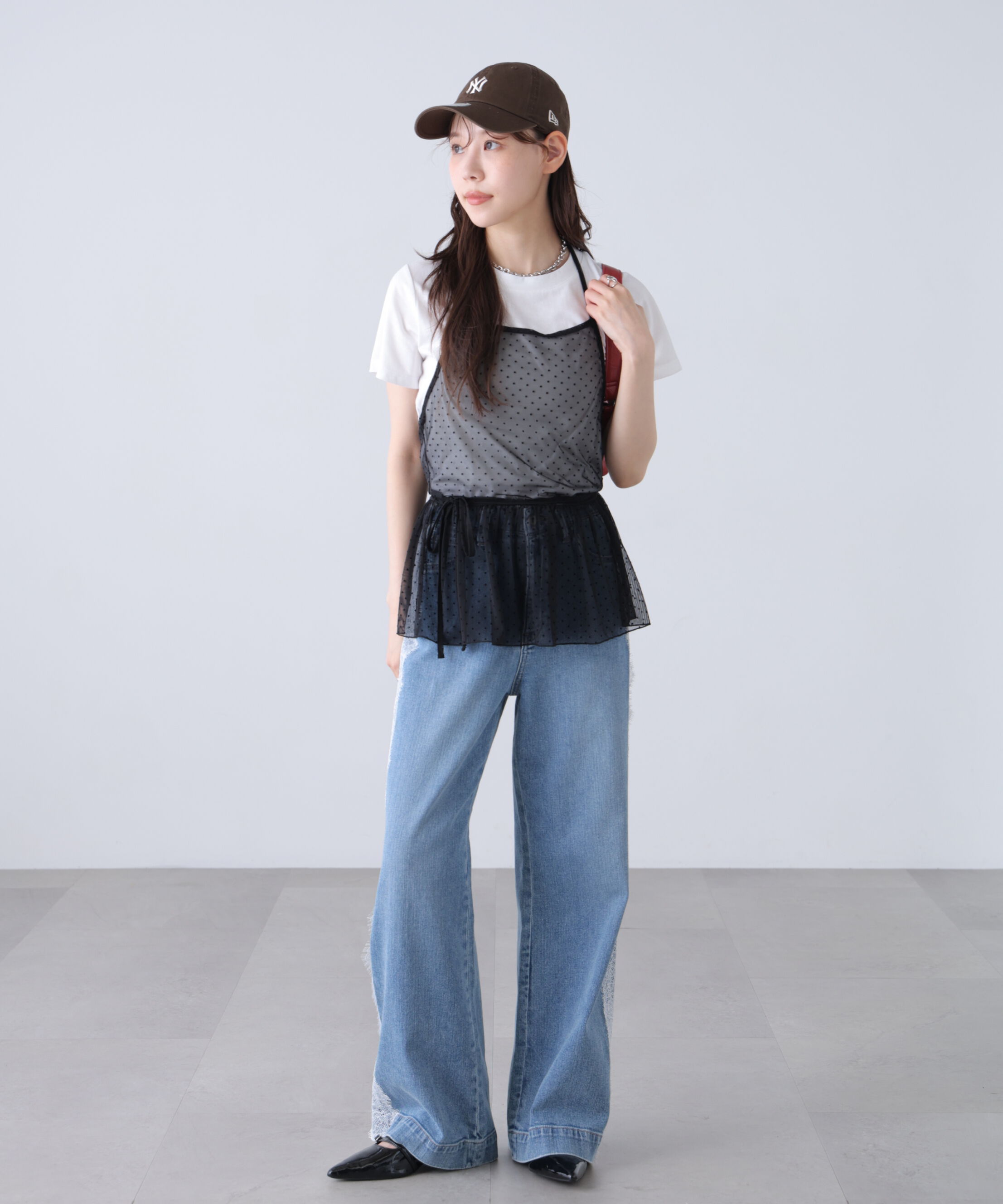  「2WAYシアードットホルターキャミ&times;半袖カットソーセット」|Tシャツ・カットソー|