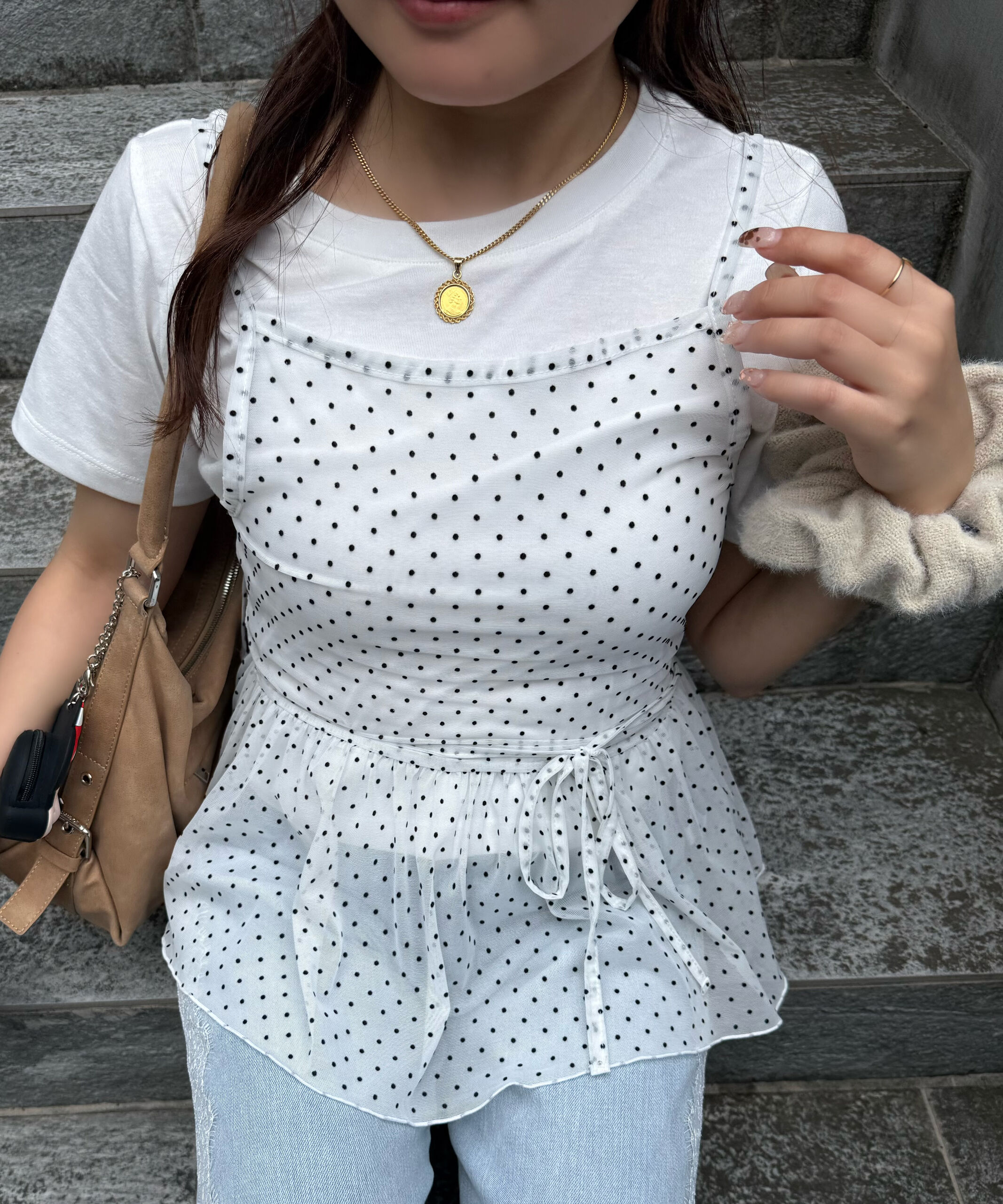 「2WAYシアードットホルターキャミ&times;半袖カットソーセット」|Tシャツ・カットソー|