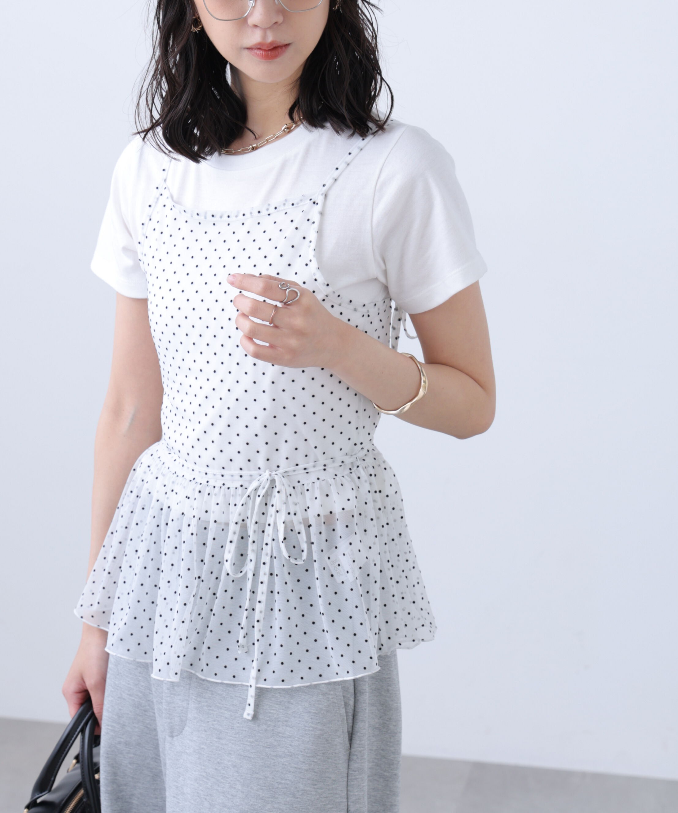  「2WAYシアードットホルターキャミ&times;半袖カットソーセット」|Tシャツ・カットソー|