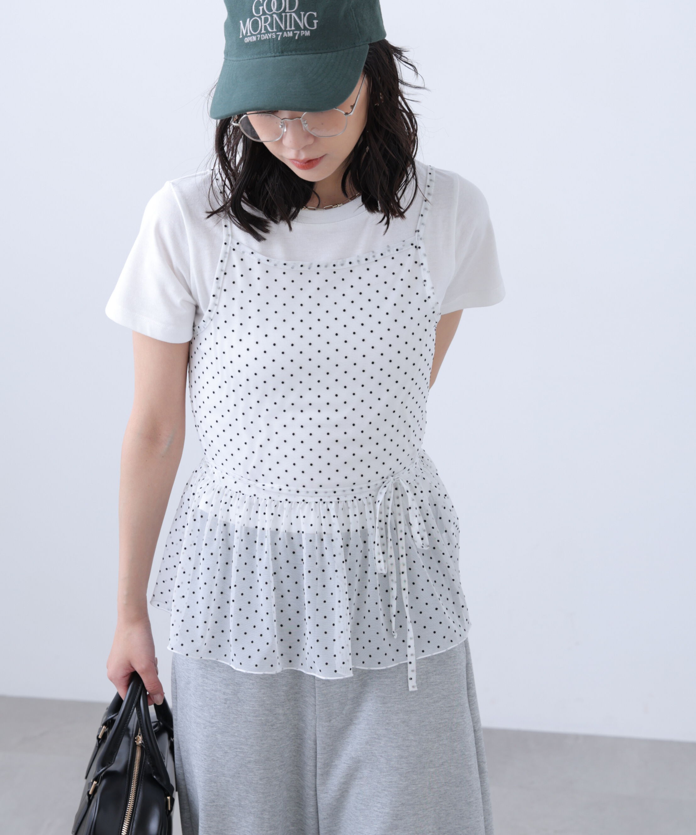  「2WAYシアードットホルターキャミ&times;半袖カットソーセット」|Tシャツ・カットソー|