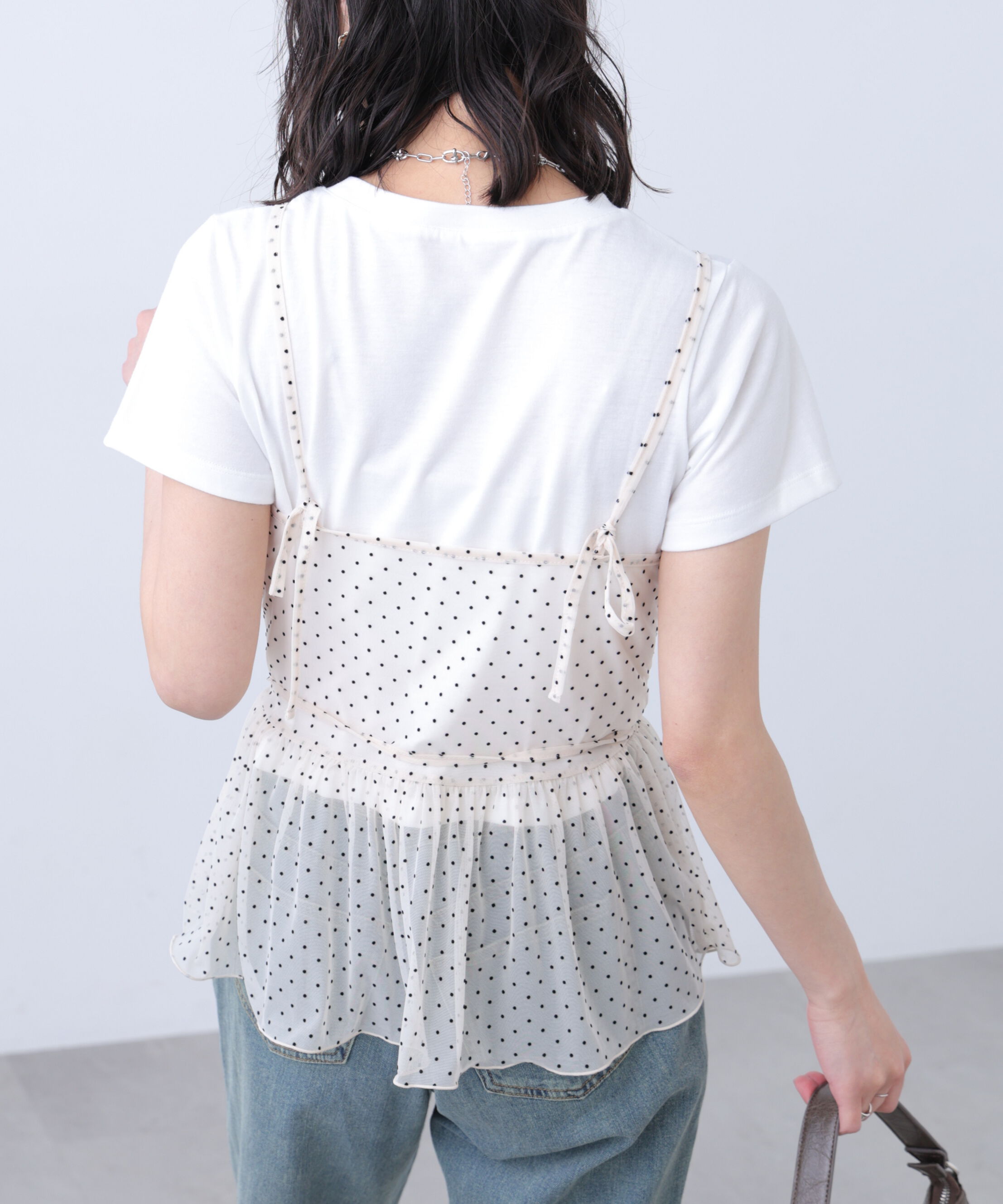  「2WAYシアードットホルターキャミ&times;半袖カットソーセット」|Tシャツ・カットソー|