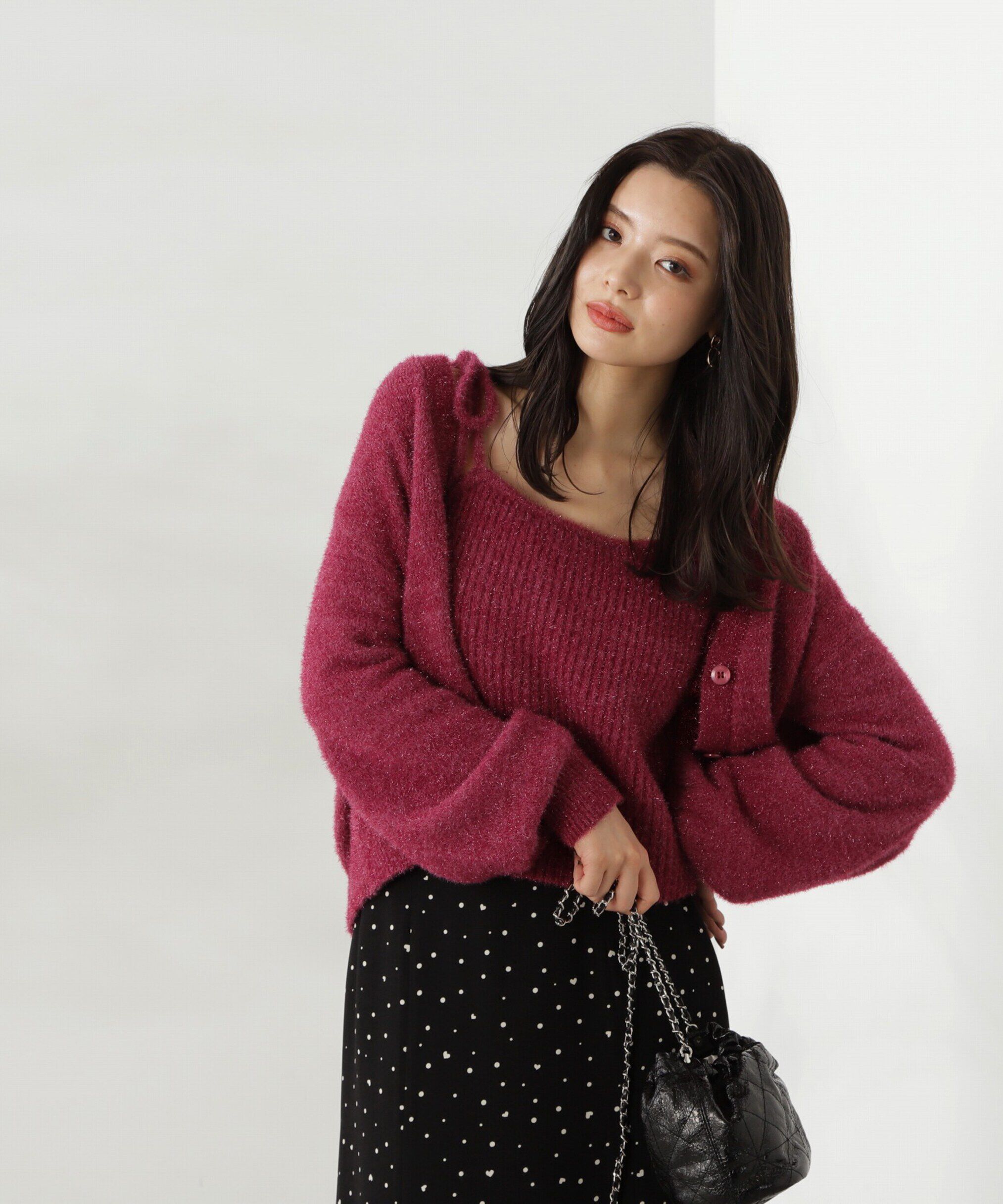 PROPORTION BODY DRESSING「シャイニーフェザーアンサンブルニット　WEB限定カラー：パープル24AW」|ニット・セーター|