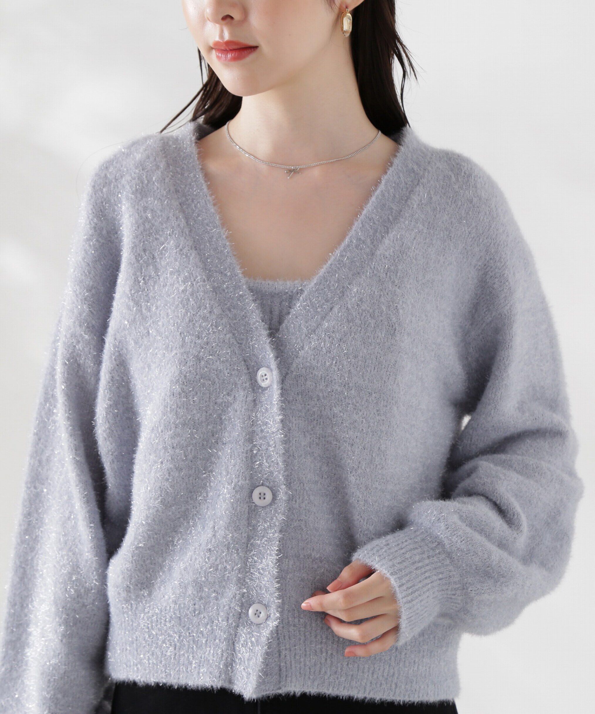 PROPORTION BODY DRESSING「シャイニーフェザーアンサンブルニット　WEB限定カラー：パープル24AW」|ニット・セーター|