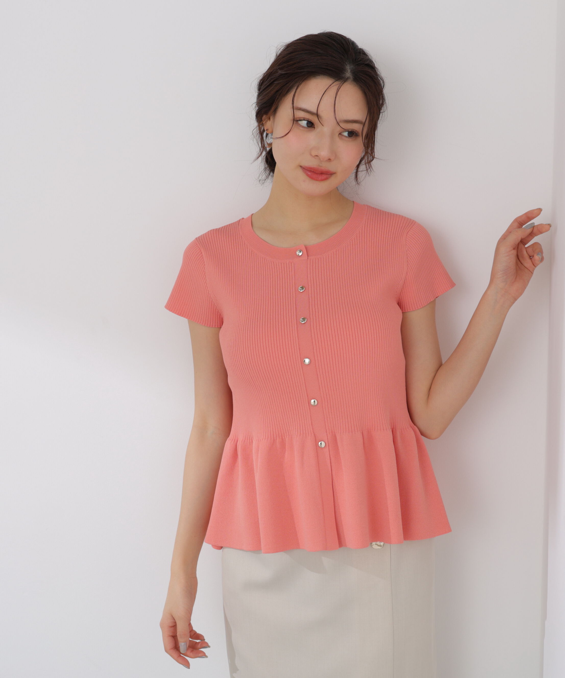 PROPORTION BODY DRESSING「ショート丈リブペプラムニット 26SS」|ニット・セーター|ピンク