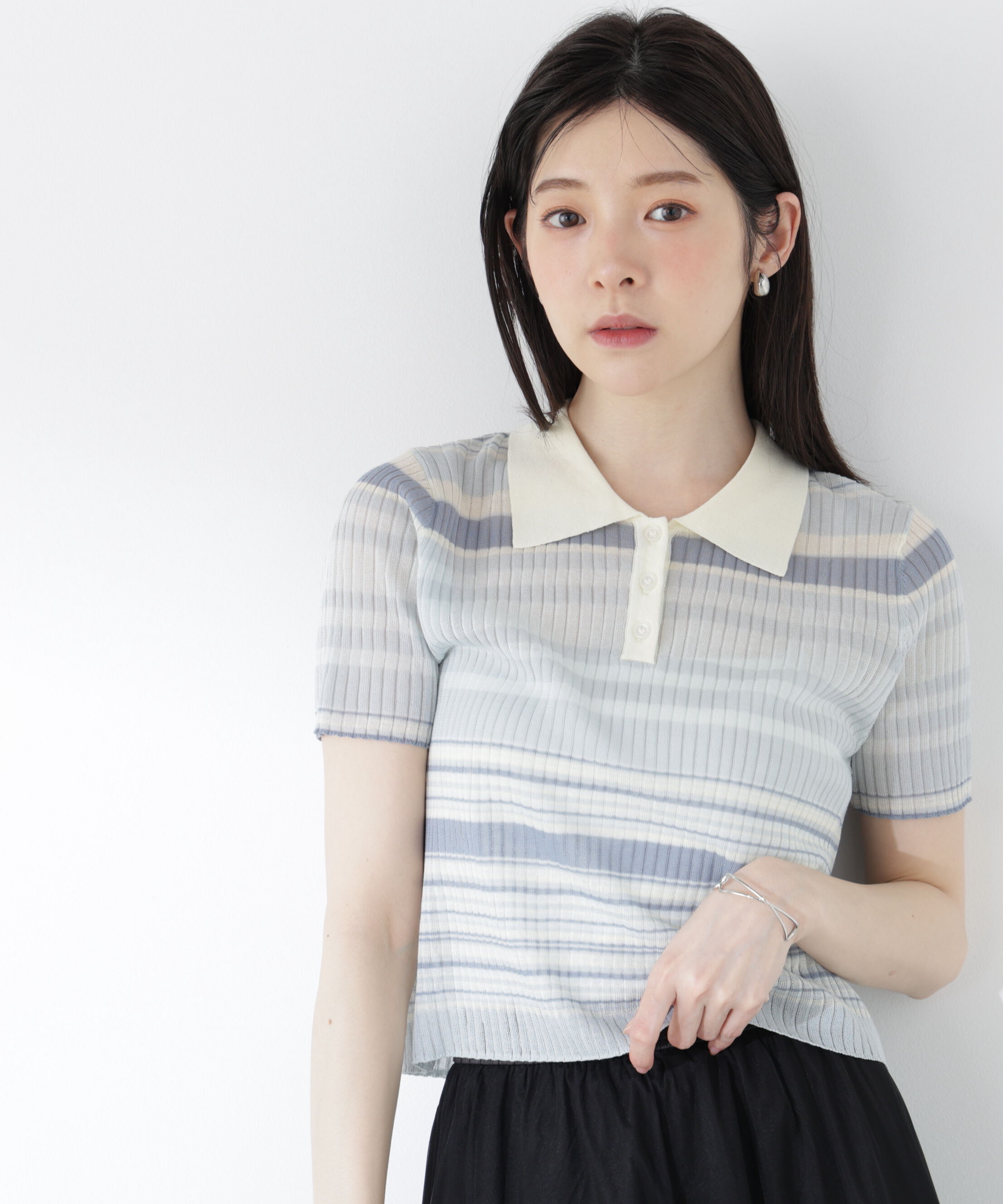 PROPORTION BODY DRESSING「〈a/mie〉ソフトシアーポロ衿ニットトップス26SS」|カーディガン|