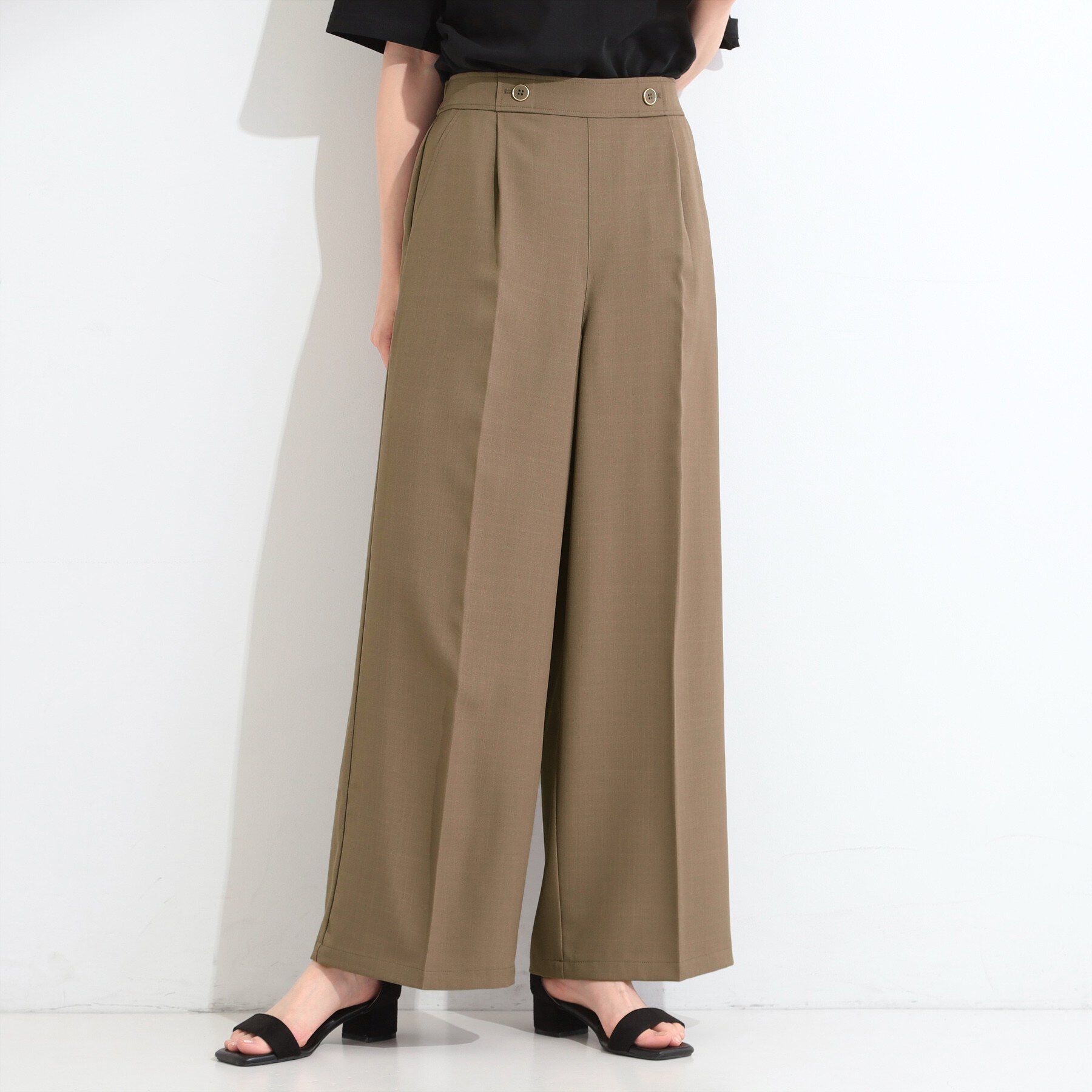 SHOO･LA･RUE「【着丈選べる/洗濯後しわになりにくい/S-LL】大人の上品シルエット センタープレスタックワイドパン」|その他|