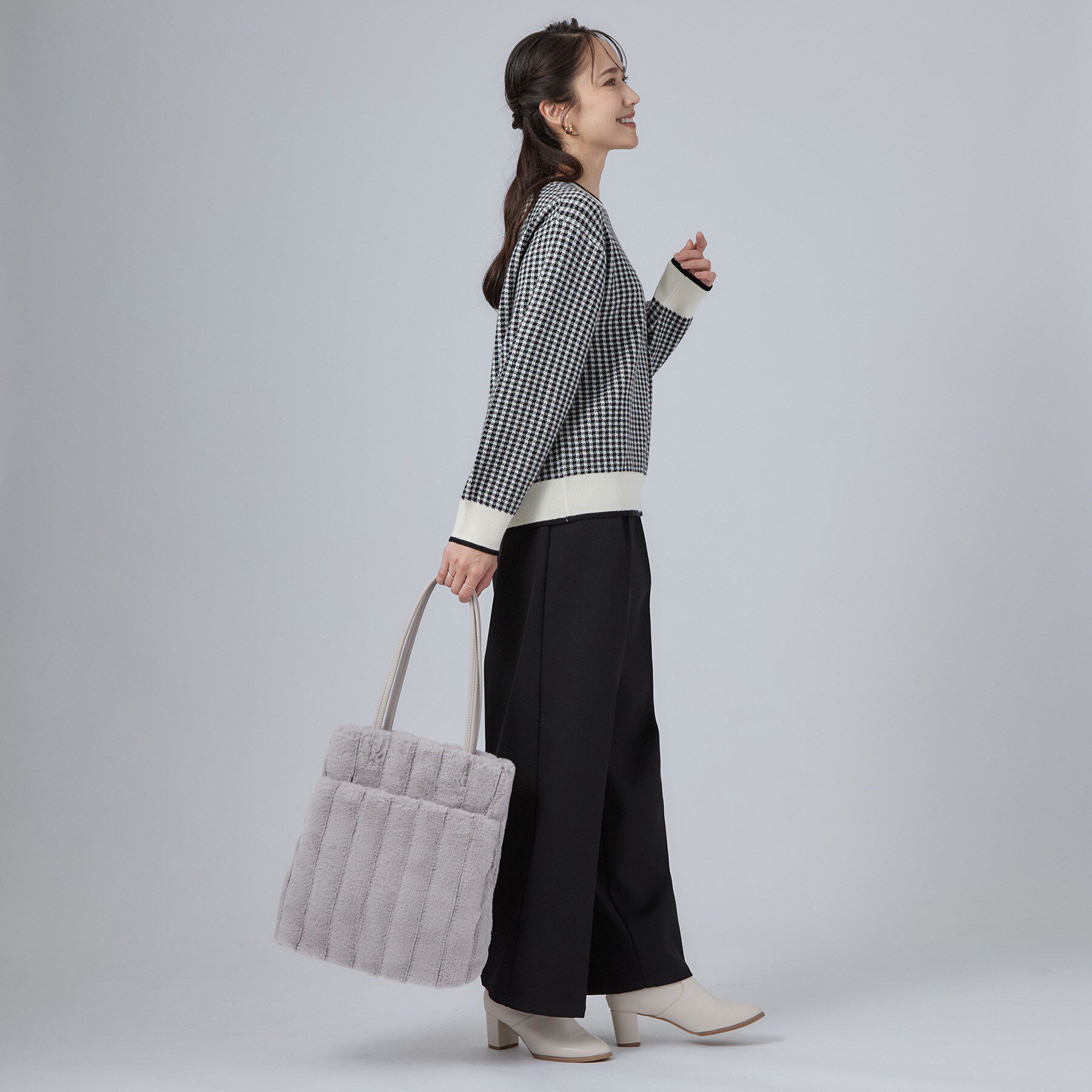 SHOO･LA･RUE「【A4】ストライプフェイクファートートバッグ」|トートバッグ|