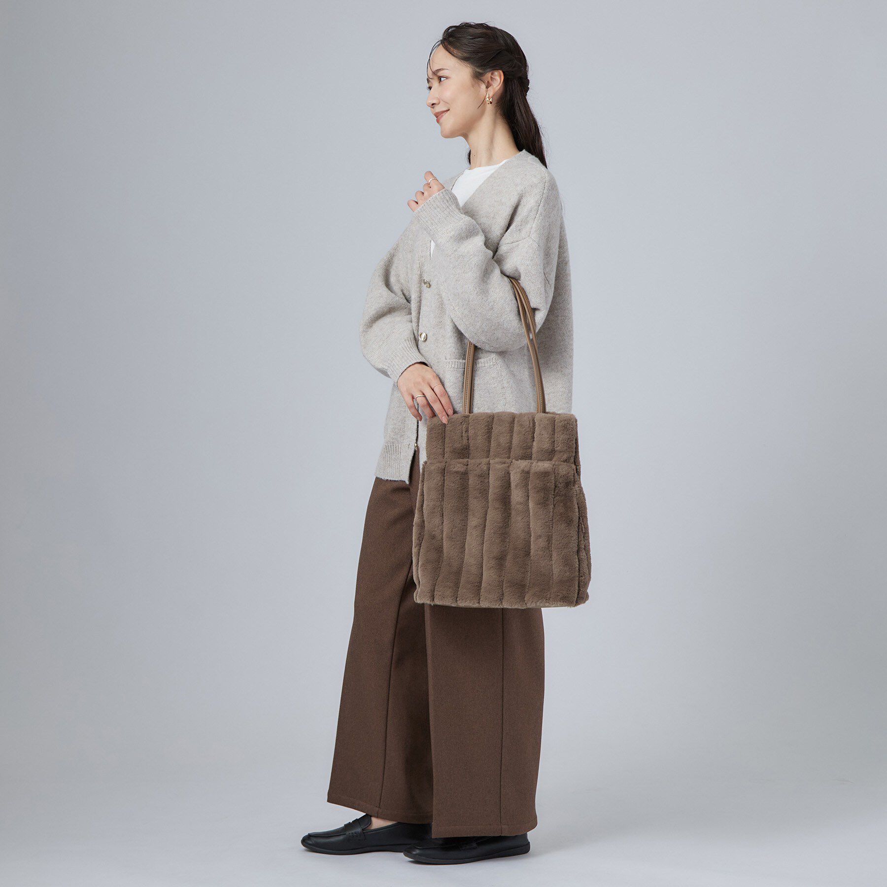 SHOO･LA･RUE「【A4】ストライプフェイクファートートバッグ」|トートバッグ|