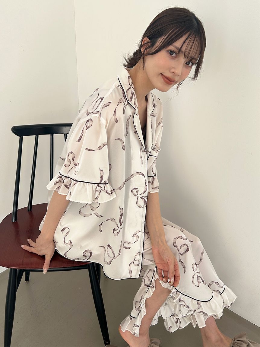SNIDEL HOME「【Luxshine】【接触冷感】フリルリボンロングパンツ」|ルームウェア|