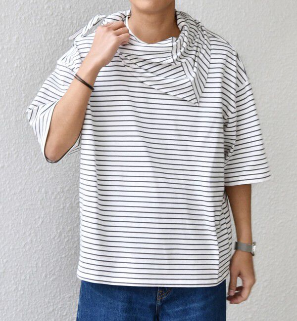 SHIPS any「SHIPS any:〈洗濯機可能〉マリンテイスト ボーダー リラックス Tシャツ(スカーフ付き)◇」|Tシャツ・カットソー|