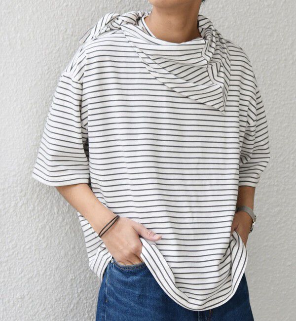 SHIPS any「SHIPS any:〈洗濯機可能〉マリンテイスト ボーダー リラックス Tシャツ(スカーフ付き)◇」|Tシャツ・カットソー|