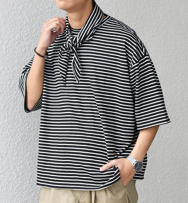 SHIPS any「SHIPS any:〈洗濯機可能〉マリンテイスト ボーダー リラックス Tシャツ(スカーフ付き)◇」|Tシャツ・カットソー|