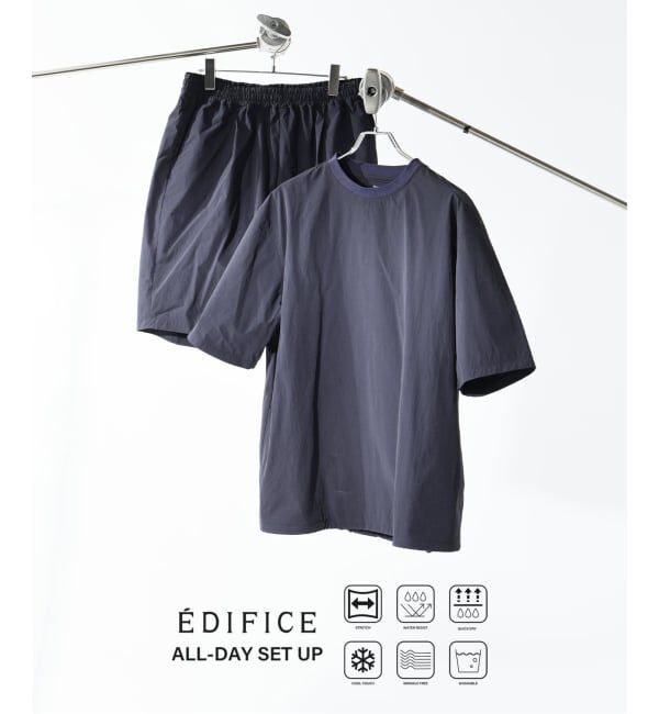 EDIFICE「【EDIFICE ALL-DAY SETUPシリーズ】2点セット プルオーバー Tシャツ&ショーツ」|シャツ・ブラウス|ネイビー